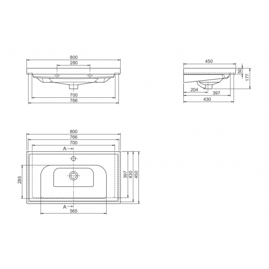 Επικαθήμενος Νιπτήρας Πορσελάνης 80x45cm Cerastyle Frame  031200-u Λευκό